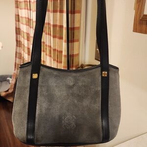 Loewe Gray Suede Shoulder Bag with Black Leather Trim